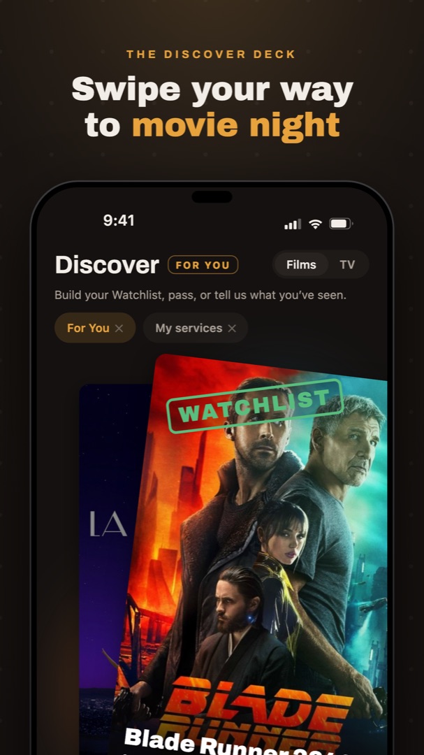 Discover deck: swipe Blade Runner 2049 onto your watchlist